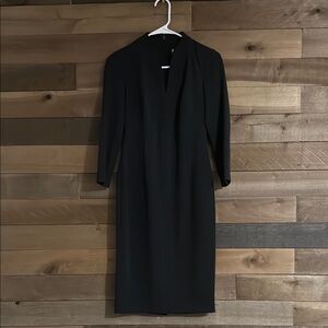 Calvin Klein Black Sheath Dress with V-Neck and 3/4 Sleeves